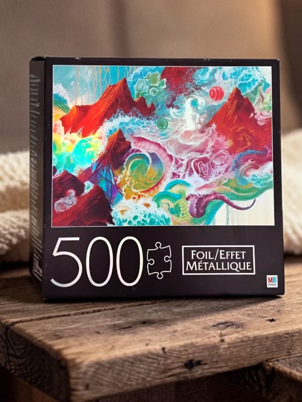 Milton Bradley" 500‑Piece Foil Jigsaw Puzzle – Abstract Metallic Art